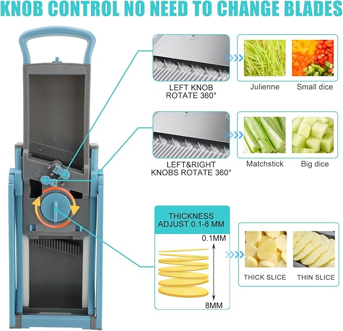 Mandoline Slicer for Kitchen, Safe Vegetable Chopper & Potato Slicer with Adjustable Thickness and Container for Meal Prep, Ideal for Home & Commercial Use, Kitchen Gift(Blue)