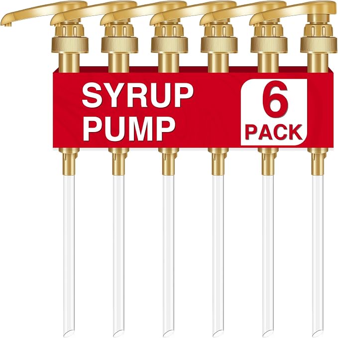 Coffee Syrup Pumps, 6 Pack Gold Syrup Pump | Skinny Syrup Pump for 750ml 25.4oz Syrup Bottle, Syrup Pump Dispenser for Coffee Bar Drinking Mixes,Davinci,Jordans
