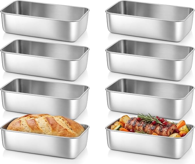Homikit Stainless Steel Loaf Pan Set for Baking Bread 9x5 Inch, Non Toxic | 8 Pack Medium Bread Pans for Toaster Oven, Metal Meatloaf Tins for Homemade Sandwich Sourdough, 2.5IN Deep, Dishwasher Safe