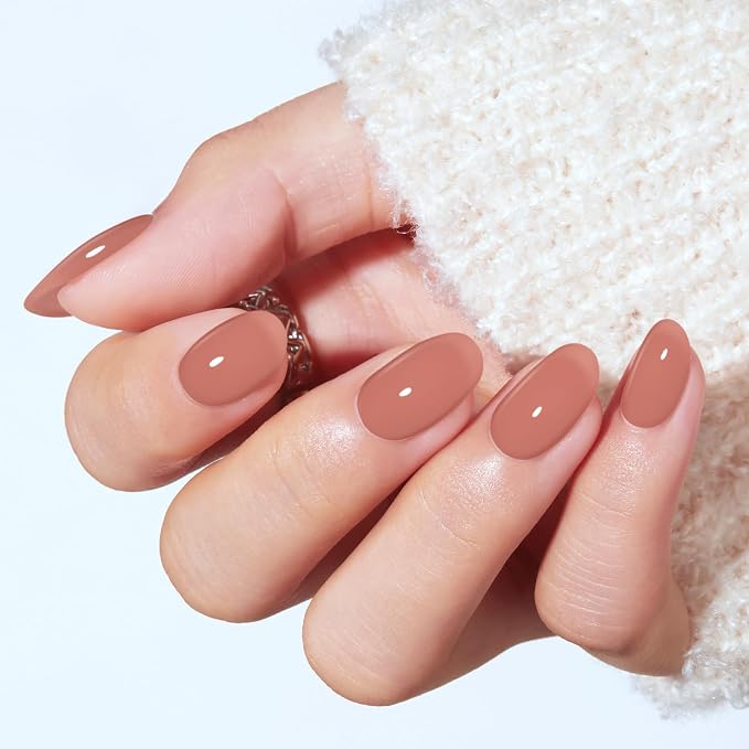 modelones Sheer Milk Tea Short Press on Nails, Oval Fake Nails Kit | Semi-Transparent Press Ons with Nail Glue, Adhesive Tabs, Nail File, Prep Pad, Manicure Stick, 32Pcs 16 Sizes, Women Gift