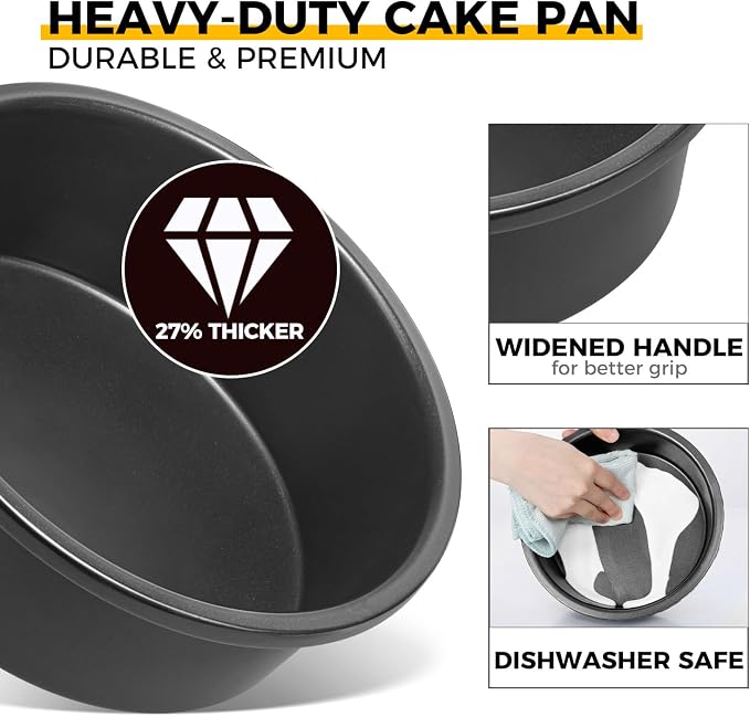 6 Inch Round Cake Pan Set for Baking with Healthy Parchment Paper, Nonstick Deeper Circle Cake Pans with Wider Grips, 3 Pieces Premium Layer Cake Tin, Cheesecake Mold, Huty Duty - Grey