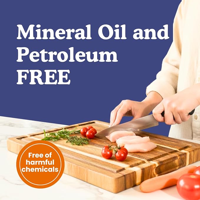 Non-Toxic Acacia Wood Cutting Board, Mineral Oil & Plastic Free, 16x11 in | Petroleum & BPA free. FSC-certified wood. Knife-friendly surface. Beeswax, flaxseed & lemon oil finish.