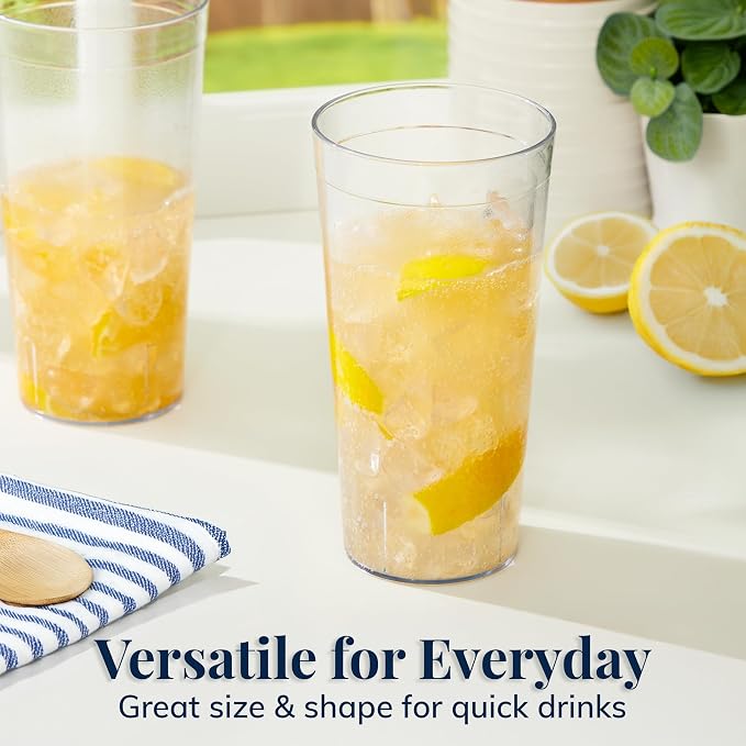 US Acrylic Cafe Plastic Reusable Tumblers, Clear, 32-Ounce, Set of 12 | Iced-Tea Cups, Restaurant Style, Stackable, BPA-Free, Made in USA