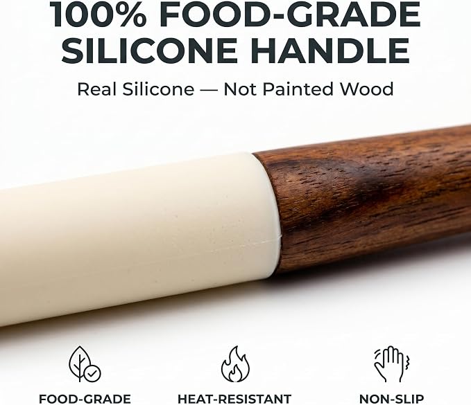 DI ORO Wooden Kitchen Utensil Set - 5 Pc Spoon & Spatula, Cream | Won't scratch nonstick pots and pans; Natural hardwood, easy to hand wash; For cooking, serving, stirring, and turning