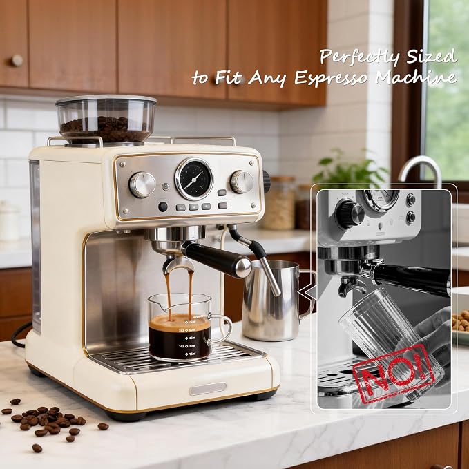 Espresso Cups Set of 2: Espresso Machine Accessories - Dual Scale Glass Measuring Cup and Espresso Shot Cups - Essential Coffee Bar Accessories - 4oz Glass Espresso Cup Set with Handled and Spout