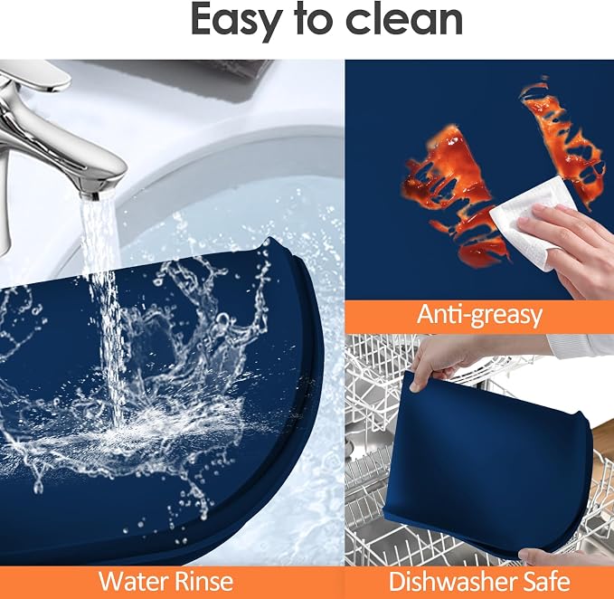 Silicone Coffee Maker Mat with Lip for Countertops, 24'' x 16'' Navy Blue | Multi leak-proof coffee tray for countertop, non-slip silicone mat fits most coffee makers & espresso machines, wipe-clean