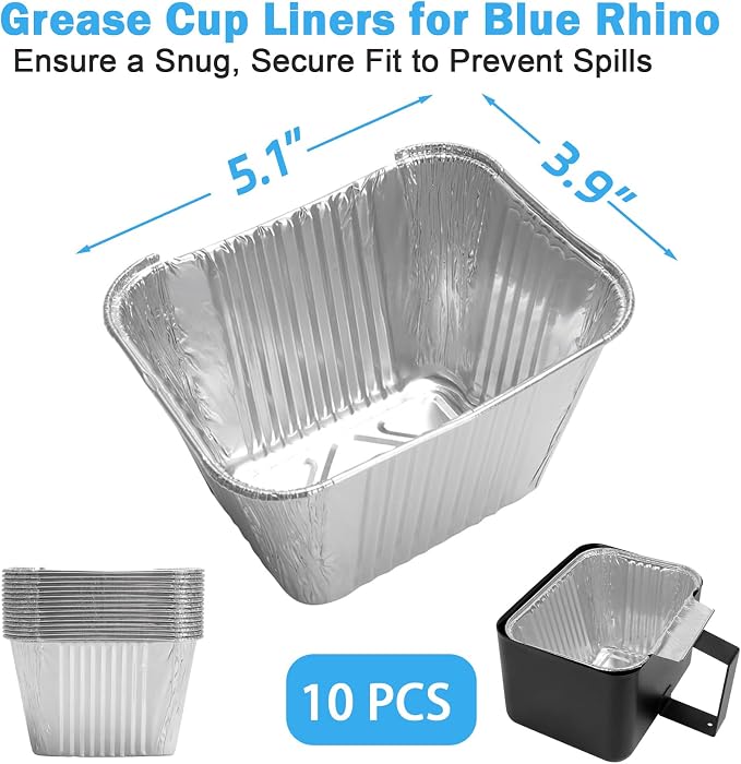 Grease Catcher Cup & 10 Aluminum Drip Pans for Blue Rhino Pit Boss Griddle | Fits Blue Rhino Razor GGC1643/GGC2241 & Pit Boss 2B/3B/4B Ultimate Griddle. Heat-resistant, Leakproof, Easy Cleanup.