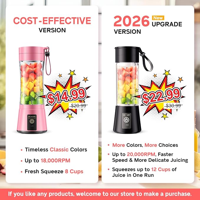 Portable Blender Personal Size Blender Make Smoothies, 12oz Mini Travel Cup | BPA-Free Small Blender with High Blending Speed, 6 Steel Blades, Easy Clean, Freshly Squeezed in Sports/Office/Gym