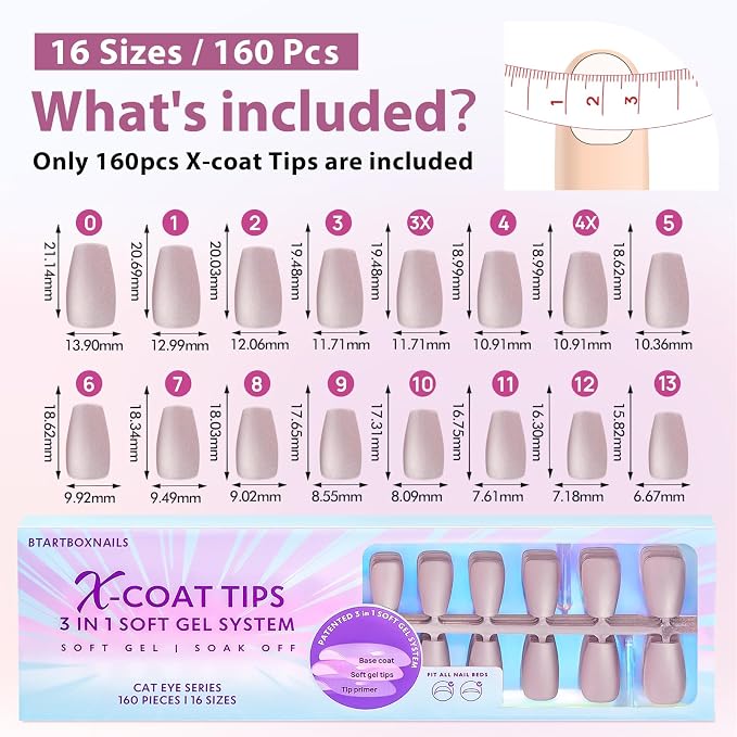 BTArtboxnails XCOATTIPS Cat Eye Press On Nails, Short Coffin, Falling Star | Lamp-Curable 4-Week Wear, Salon Quality Value at Home, Natural Nail Look, Easy-to-Apply for Beginners, 1606ct Nail Tips Only
