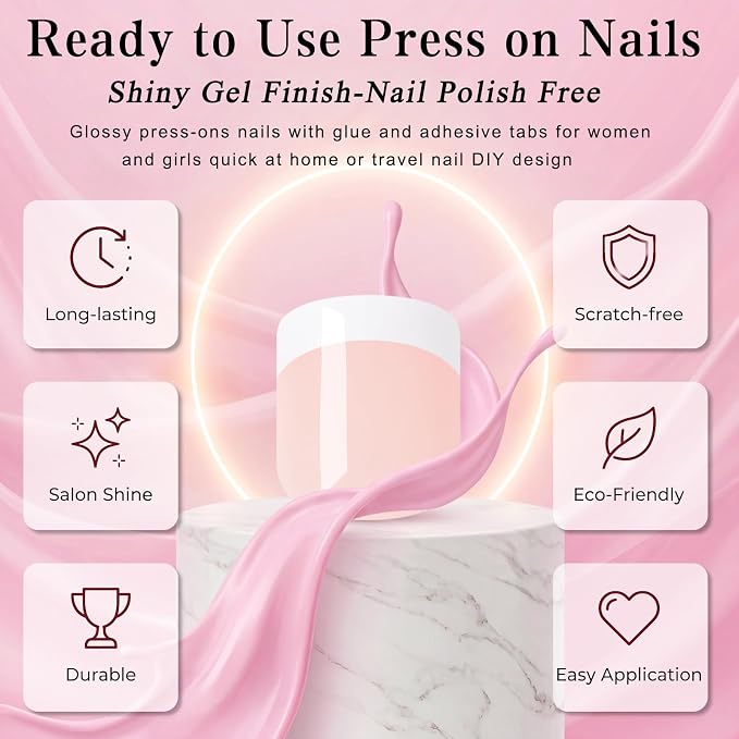 240pc Short Square French Tip Press on Nails Nude Fake Nails with Glue Tabs | Short Nails Press ons Square Glue on Nails Acrylic Nails Stick False Nail Artificial Fingernail for Women Girls