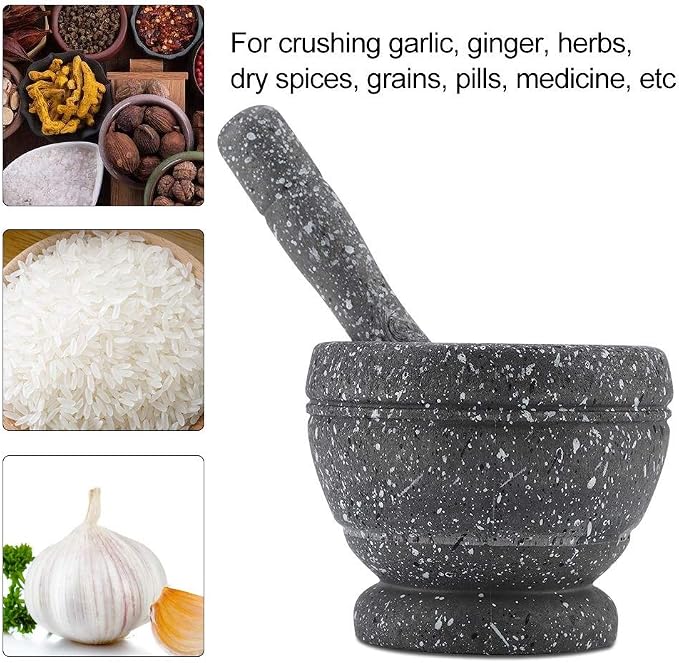 Mortar and Pestle Set, Grinding Bowl (Granite Pattern) | Manual Grinder for Crushing Sauce, Paste, Guacamole, Salsa, Pesto Making, Pill Crusher