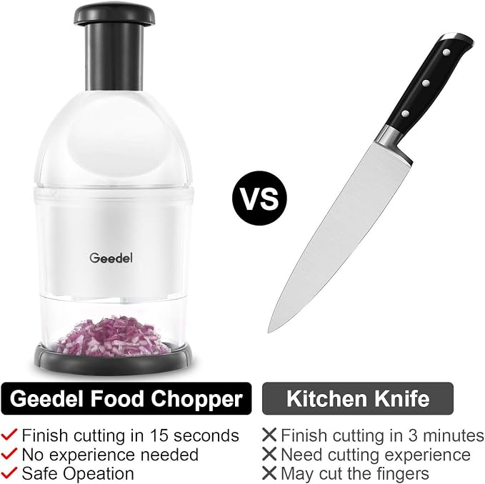 Geedel Food Chopper, Manual Vegetable Chopper Cutter, Slap Onion Cutter | Hand Chopper for Veggie Onions Garlic Nuts Salads, Fast & Even Chopping, Sharp Stainless Steel Blade, Dishwasher Safe, No BPA