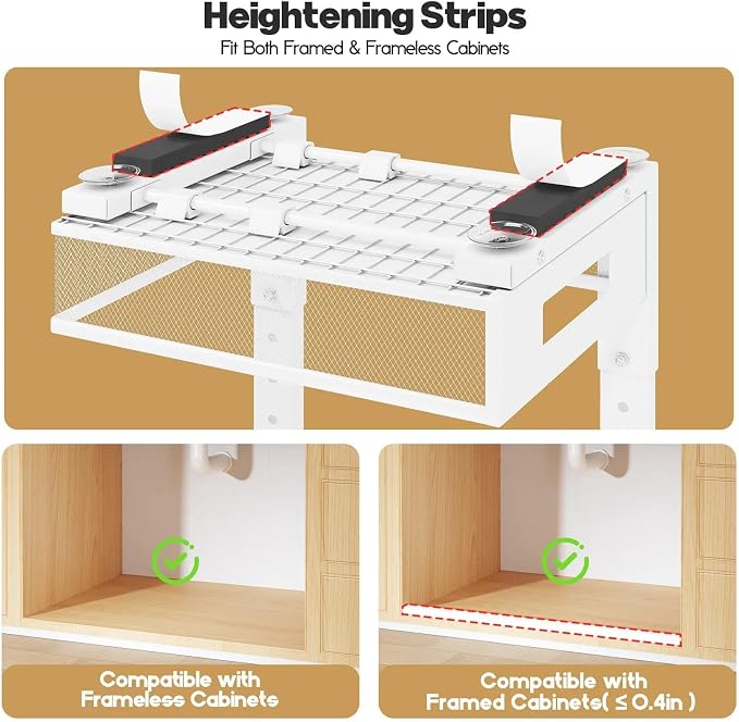 Under Sink Organizer, 2-Tier Dual Pull Out Cabinet Organizer Drawers With Smooth Circular Rail, Large Capacity Metal Mesh Sliding Shelves For Bathroom& Kitchen Storage,Height Adjustable–White,1 Pack