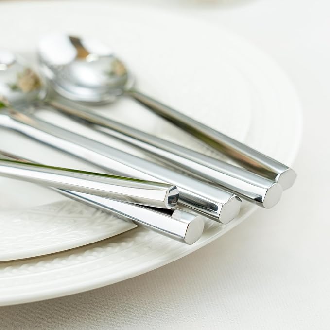 Alata Hexagon 20-Piece Forged Silverware Set Stainless Steel Flatware Set Cutlery Set,Service for 4,Mirror Finish,Dishwasher Safe