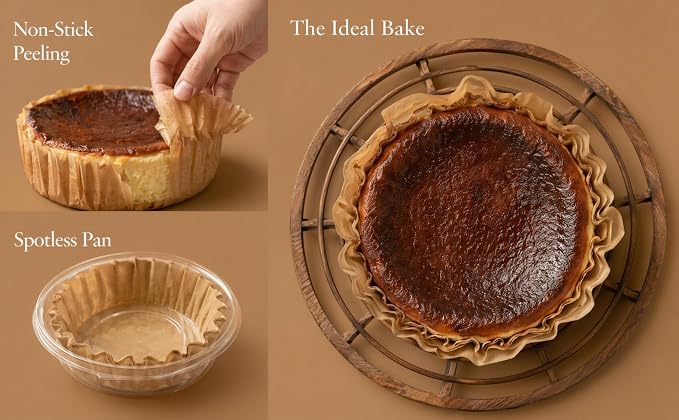 50 Pcs 6 Inch Disposable Parchment Liners - Unbleached Non-Stick Greaseproof Baking Cups, Heat Resistant Oven & Air Fryer Safe, for Basque Cheesecake, Cupcake, Mini Cakes & Brownies by VERDYTEMTO
