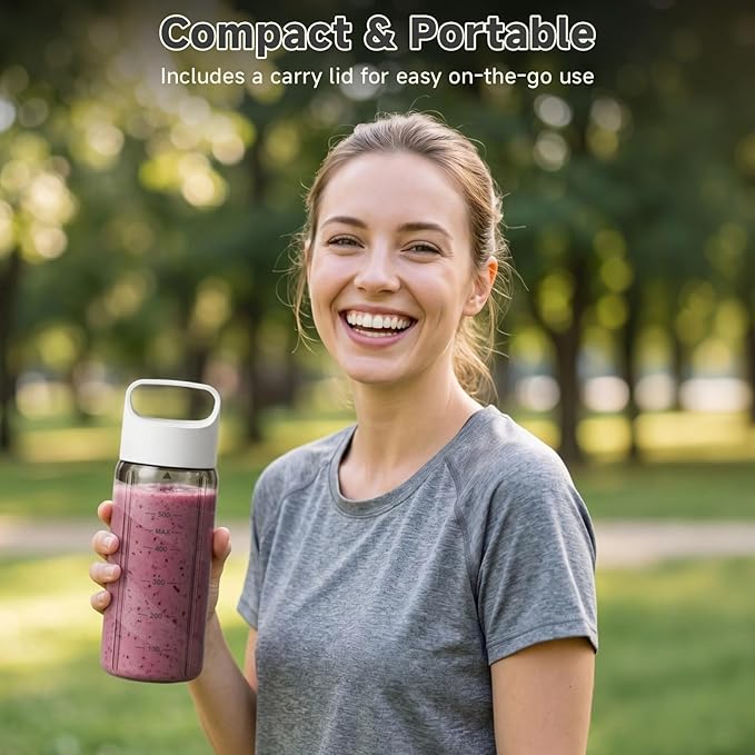 COKUNST Portable Blender, Smoothie Blender with LED Display, 17 oz, White | 8 Blades, LED Display, USB-C Charging, Blender for Smoothie, Shake and Protein, Cordless, Perfect for Home, Travel, Office