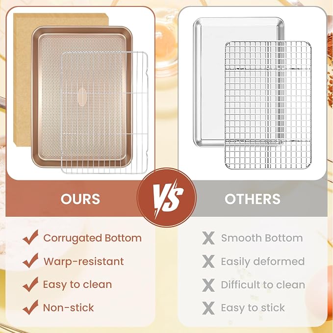 Heavy Duty Baking Sheet with Wire Rack Set, Thickened Carbon Steel pan 17.5"x11.8" with Cooling Rack, Nonstick Baking Pan Warp Resistant, 50 Parchment Sheets for Baking Cookie, Roasting Veggie & Bacon