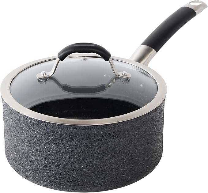 T-Fal Stone Force Platinum Non Stick Saucepan w/Lid 3 Quart, Oven Broiler Safe 400°F, Multipurpose Sauce Pan, Handy Small Pot, Cookware, Kitchen, Pots and Pans, Dishwasher Safe, Black