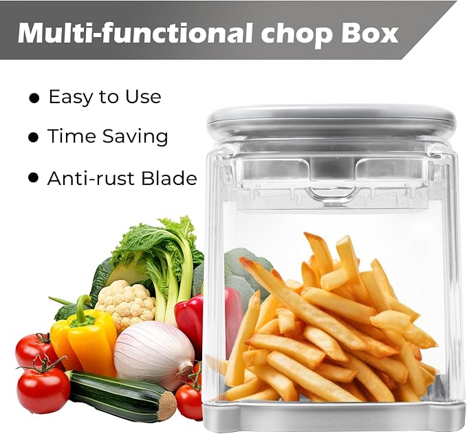 Potato Slicer French Fry Cutter with Container Manual Vegetable Chopper with 1 Blade Potato Cutter for Fries Apple Slicer & Onion Dicer