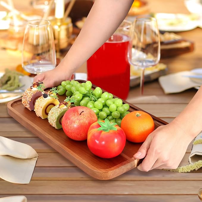 Rectangle Wooden Platter Acacia Charcuterie Boards Serving Tray Wood Plates | Rectangular Cookie Appetizer Platters Snack Dessert Trays for Decor Food Dish Party Kitchen Dinner Platter Cheese Board