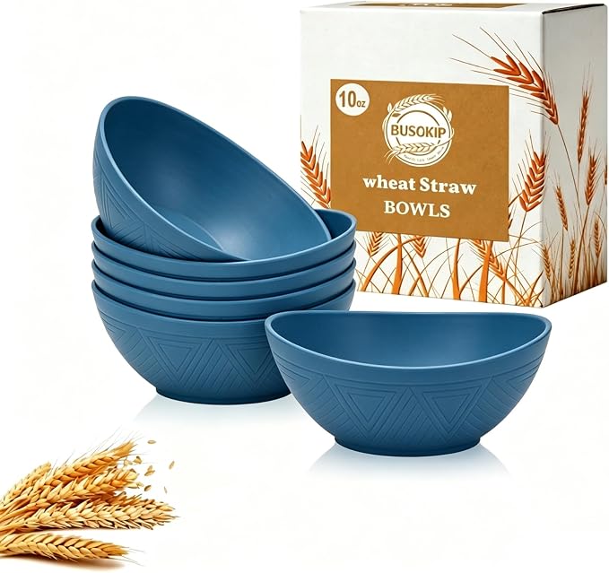 Snack Bowls Set of 6, Unbreakable Wheat Straw Bowls10oz, Small Prep Bowls for Ice Cream, Dessert, Yogurt, Salsa, Microwave & Dishwasher Safe Mini Serving Bowls for RV, Dorm - Blue