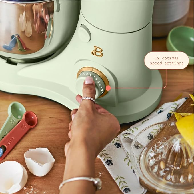 3.5 Qt Stand Mixer, 300W Powerful Motor, Tilt-Head Design with Stainless Steel Bowl, 12 Speeds, Includes Dough Hook Whisk Beater for Baking Mixing (Sage Green)