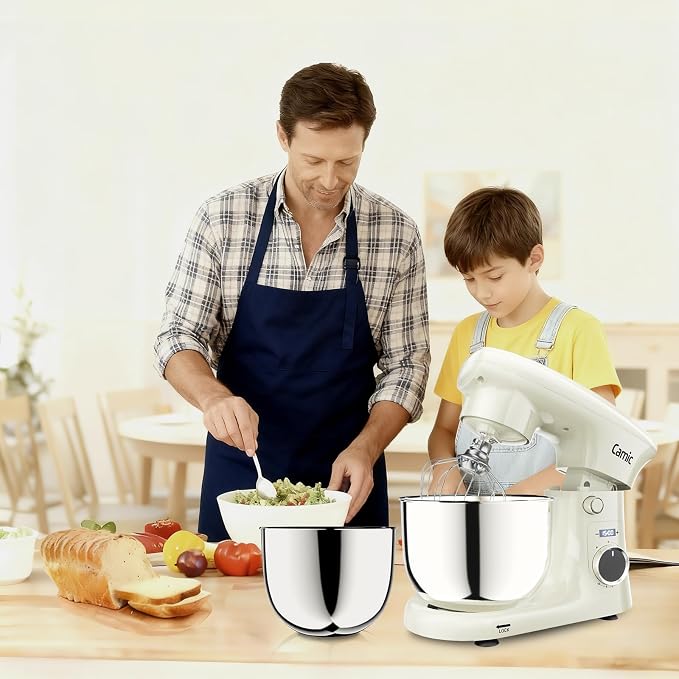 Camic Stand Mixer, 4.2QT+5.3QT Two bowls Electric Food Mixer, 10 Speeds with Digital setting 3-IN-1 Kitchen Mixer for Baking Cakes Cookie Bread Salad with Egg Whisk,Dough Hook,Flat Beater