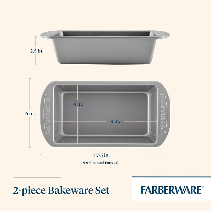 Farberware Bakeware Meatloaf/Nonstick Baking Loaf Pan Set, Two 9-Inch x 5-Inch, Gray (Pack of 4)