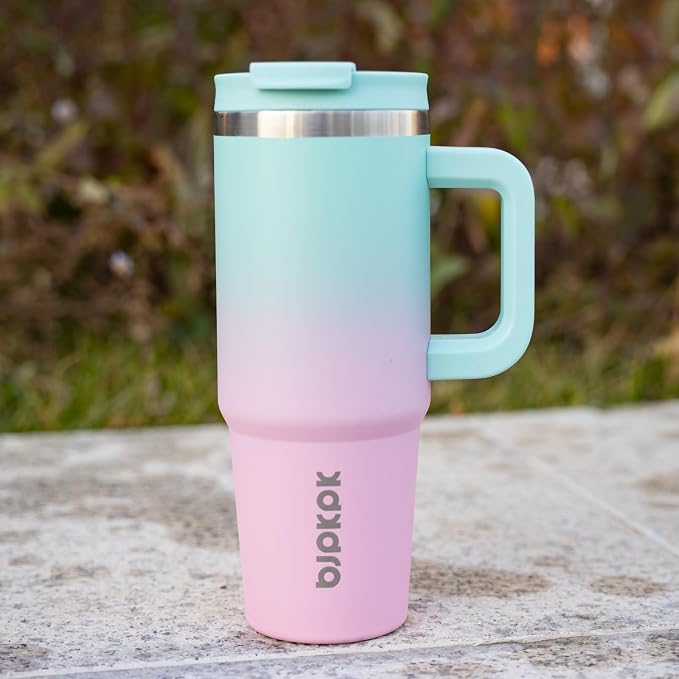 BJPKPK 30 oz Insulated Tumbler with Handle & Straw, Stainless Steel | Double Wall Vacuum Insulation, Leak Proof, BPA Free, Dishwasher Safe, Cupholder Friendly, Travel & Outdoor, Bubble Gum