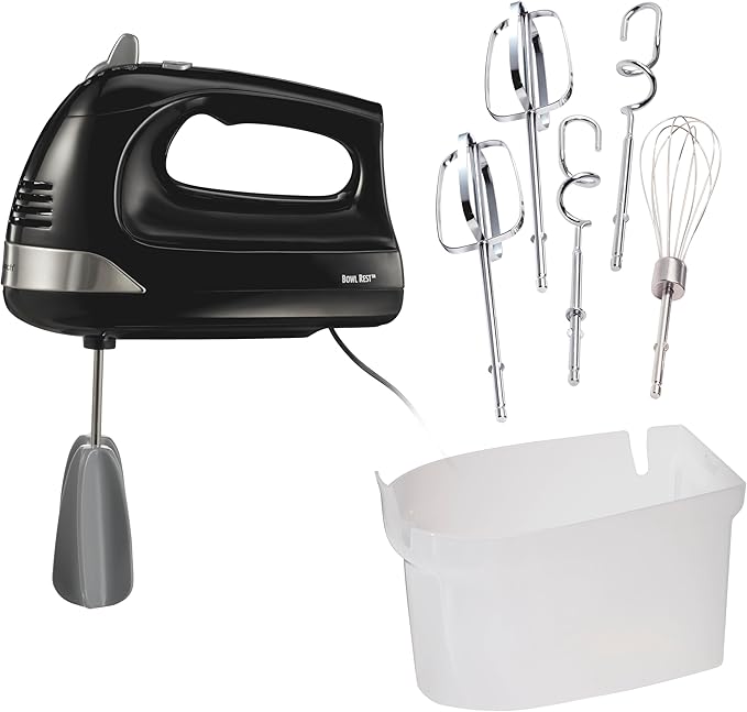 Hamilton Beach 6-Speed Electric Hand Mixer With Easy Clean Beaters | Traditional Beaters | Dough Hooks | Whisk | Snap-On Storage Case | 275 Watt Motor | Black | 62639J