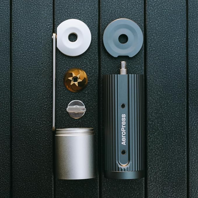 AeroPress Manual Coffee Grinder, Portable Hand Burr Grinder | Titanium-Coated Conical Burrs, 60 Grind Settings, Compact Travel