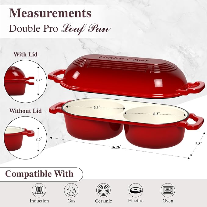 Umite Chef Dutch Oven for Bread Baking–Enamelled Cast Iron Dutch Oven Pot with Lid – 500°F Oven Safe–Double Round Loaf Bread Pan with 5" Banneton Proofing Baskets for Homemade Bread, Meatloaf, Cake