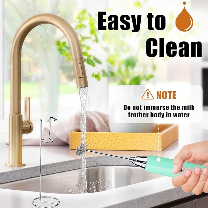 Nahida Baby Blue Milk Frother Wand for Coffee, Frother Handheld Rechargeable Electric Whisk with 3 Heads 3 Speeds Drink Mixer Coffee Frother Foam Maker For Latte, Cappuccino, Hot Chocolate, Egg