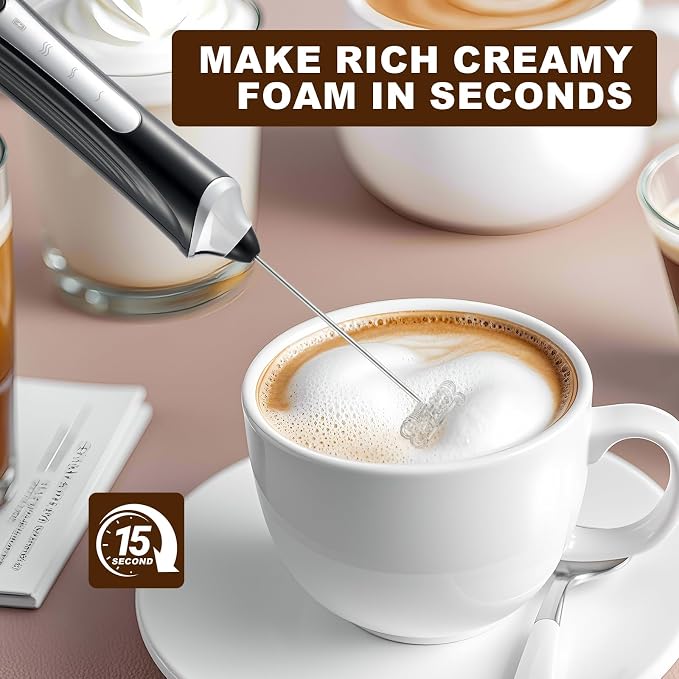 Handheld Electric Milk Frother with 2 Heads, Coffee Whisk Foam Mixer with USB Rechargeable 3 Speeds, Foam Maker Blender for Latte, Cappuccino, Hot Chocolate, Egg (Type 7)