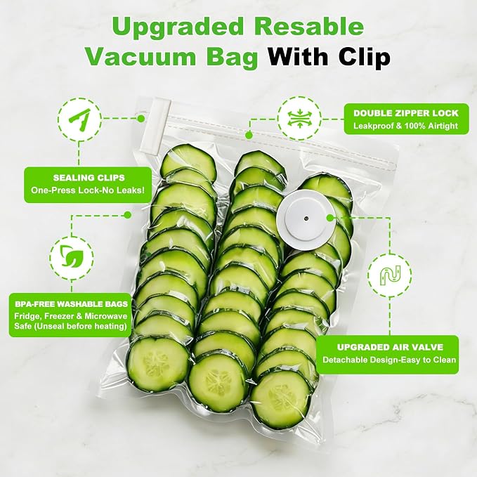 Vacuum Sealer Bag for Food, 40pcs Large Reusable Food Storage Bags | Vacuum Storage Bags with Air Valve for Meal Prep, Food Storage, Microwave,Compatible With Many Handheld Vacuum Sealers
