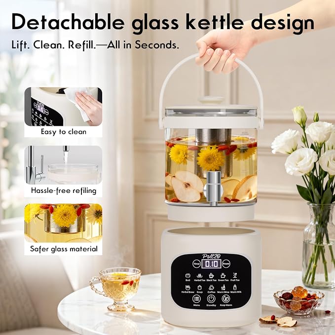 PULZO 3L Electric Kettle with Tap & Tea Infuser, Multi-functional Glass Beverage Dispenser, 6/24H Keep Warm, Temperature Control, Power Adjustment, All-in-One Health Pot Home & Office Use