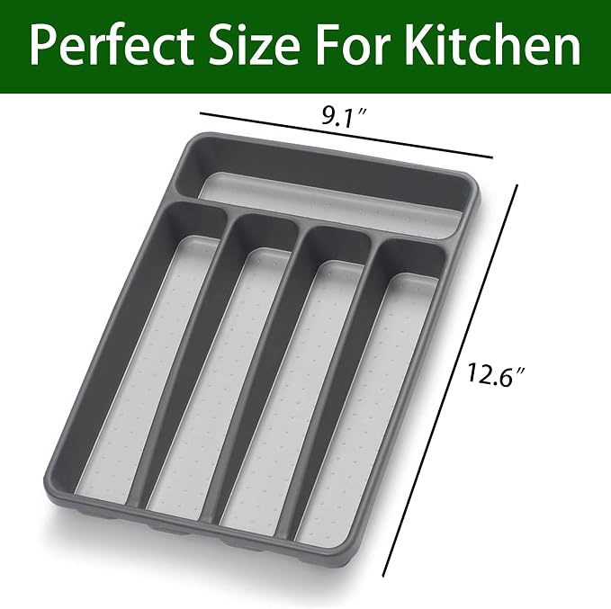 Loyareal Silverware Organizer Utenisl Organizer Holder Kitchen Drawer Organizer Plastic Silverware Tray for Drawer Flatware Organizer 5 Compartment Black