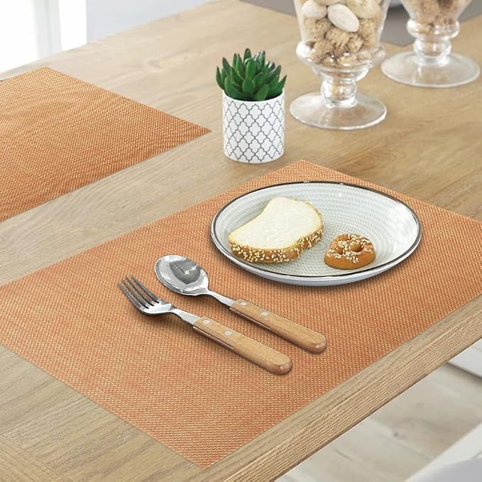 homEdge PVC Placemat, 4 PCS of Non-Slip Heat Resistant Place Mats, Washable Vinyl Placemats, Set of 4 –Dark Golden