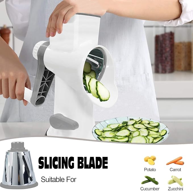 Cheese Grater with Handle,Multifunctional Rotary Cheese Grater | Kitchen Cheese Shredder Can Easily Chop Vegetables,Potatoes,Carrots,Etc.The Suction Cup is Stable and Easy to Clean