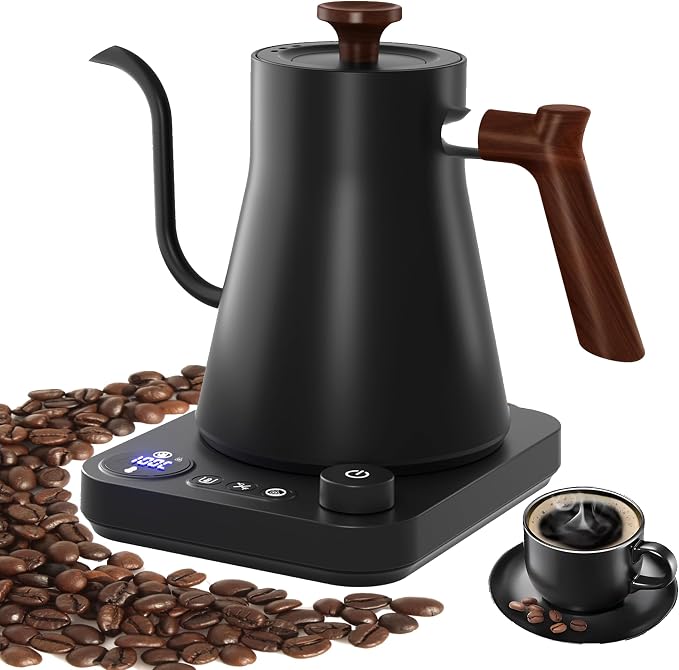 RHD Gooseneck Electric Kettle 0.9L, 1200W Fast Boilling 304 Stainless Steel | LCD Temp Control, Auto Shut-Off Pour Over Coffee & Tea, Keep Warm, BPA-Free No Plastic Contact with Water