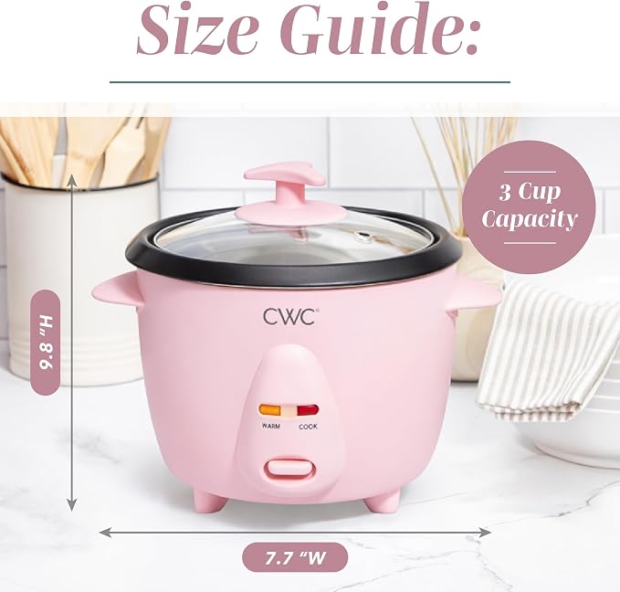 COOK WITH COLOR 6 Cup Rice Cooker 300W - Effortless Cooking and Perfectly, Cooks 3 Cups of Raw Rice for 6 Cups of Cooked Rice, Pink