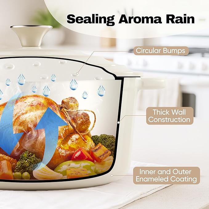 6.5 Quart Dutch Oven Pot with Lid, Non Stick Enameled Cast Iron Dutch Oven for Bread Baking, Heavy-Duty, Oven Safe Ceramic Cookware Up to 500°F for Baking, Braising, Stews, Roasting, Beige