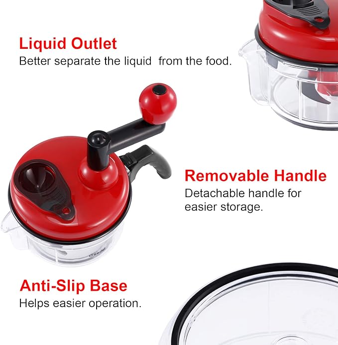 Geedel Large Food Chopper Vegetable Chopper, Manual Food Processor, 3 Cups | 3-in-1: Chop, Blend & Whisk, No BPA, Effortless Handle, Sharp Blade for Vegetable, Fruit, Meat, Nut, Ice, Salad, Salsa, etc