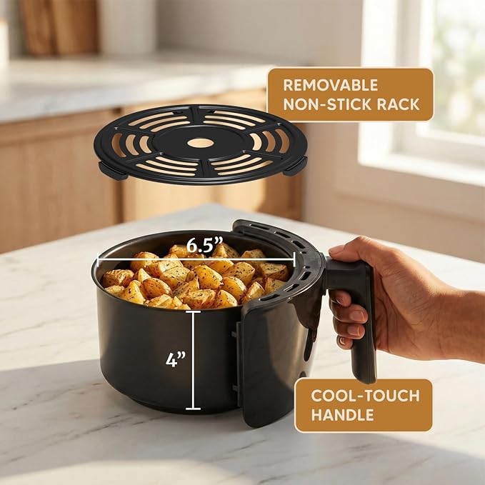Elite Gourmet EAF2612D Personal Programmable Air Fryer, 1000W, 2.1Qt, Black | Compact Space-Saving Design, Oil-Less Healthy Cooker, Timer & Temperature Controls