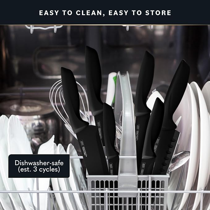 Home Hero High Carbon Stainless Steel Knife Set - Chef Knife Set Precision Slicing & Versatility - Nonstick Ceramic Coated Blades & Easy Cleaning - Ergonomic Handles & Secure Grip - 12-Piece, Black | High Carbon Stainless Steel Chef Knife Set - Ceramic...
