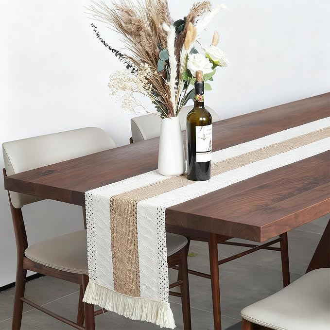 Placemats Set of 4 w/Charger Plates Table Mats Table Runner & Napkin Rings | All in One Placemats,Boho Farmhouse Style Heat-Resistant Non-Slip Protective Round Woven Placemats for Dining Table Décor