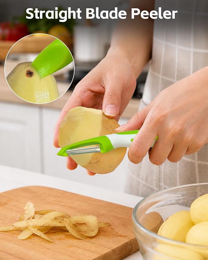 Vegetable Peeler for Kitchen, 3 in1 Potato Apple Peelers for Fruit Carrot Zucchini Cucumber Veggie Anti-Slip Handle, Y Vegetable Peeler 3 in 1 Serrated Blade and Standard Blades Spin Design (2PC)