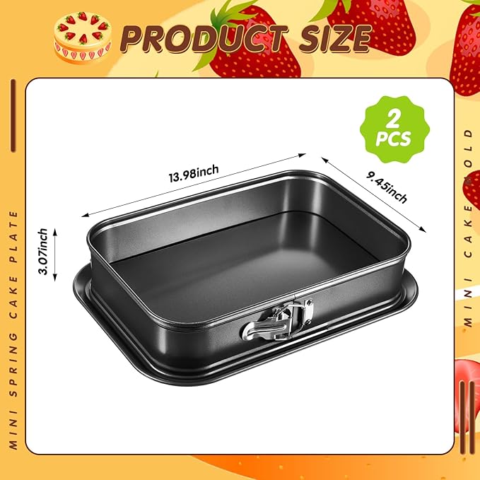 Uiifan 2 Pcs Non Stick Springform Pans Cheesecake Pan Rectangle Springform Pans Square Cake Pan with Removable Bottom for Kitchen Baking Roasting Muffin Bread Cake Brownie Bakeware (13 x 9 x 3 in)