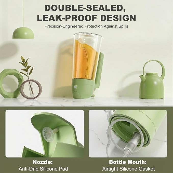Pure Future 2-in-1 Olive Oil Sprayer for Cooking - 16oz/470ml Glass Oil Dispenser Bottle with Portion Control, Refillable Mister for Air Fryer, BBQ, Salad, Grilling, Food-Grade & BPA-Free (Green)