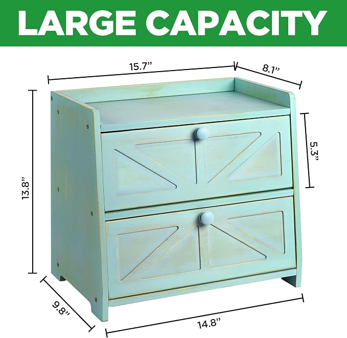 Bamboo Corner Bread Box for Kitchen Countertop 2-Tier Green | Farmhouse Bread Storage Container, Large Pantry Organizers for Homemade Snacks, Loaves, Breathable Keeps Bread Fresh